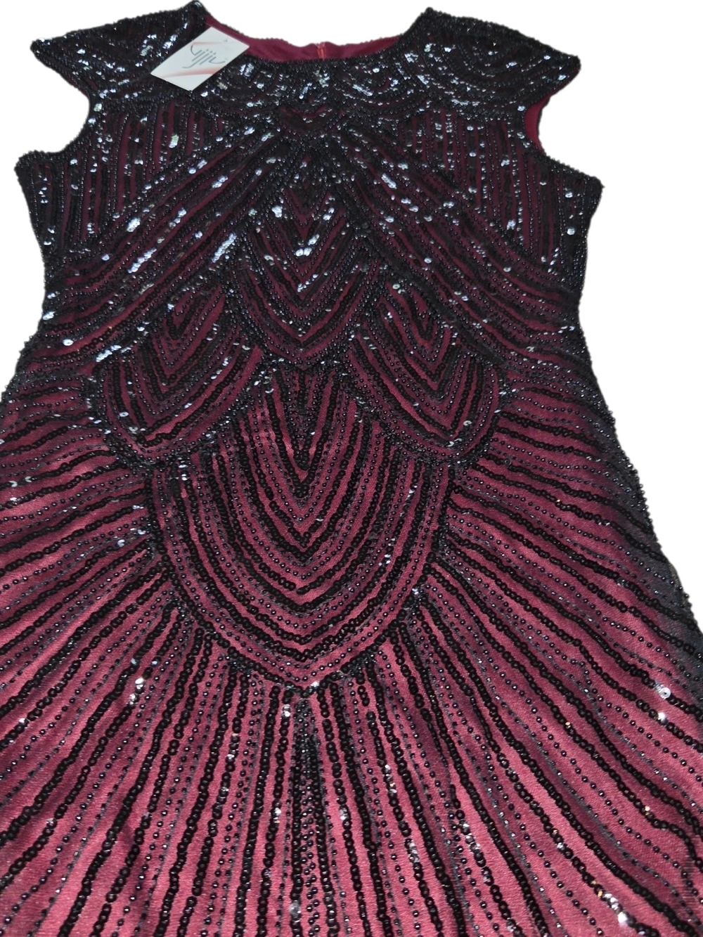 Sequin-Embellished Mini Dress in Deep Red